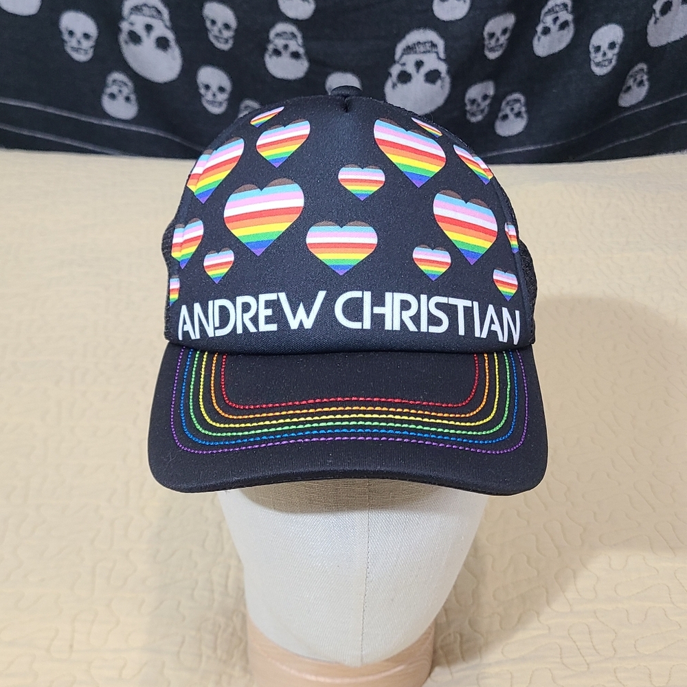 Andrew Christian Rainbow Hearts pride trucker hat